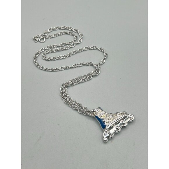 Vintage Swarovski Swan Rollerblade Skate Pendant Necklace Spinning Wheels - Picture 7 of 11